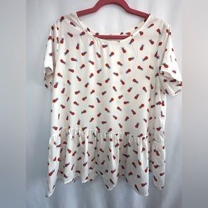 Les Amis Pineapple Print Peplum Ruffle Top- Size Large